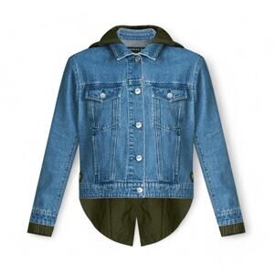 Veronica Beard Shani Jacket Denim Twill Hooded High-Low Hem Blue Cotton Size M